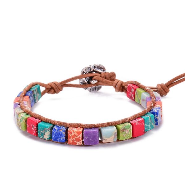boho colorful dice shape natural stone single leather wrap bracelet semi precious stone square beaded cuff bracelet, Golden;silver
boho colorful dice shape natural stone single leather wrap bracelet semi precious stone square beaded cuff bracelet, Golden;silver