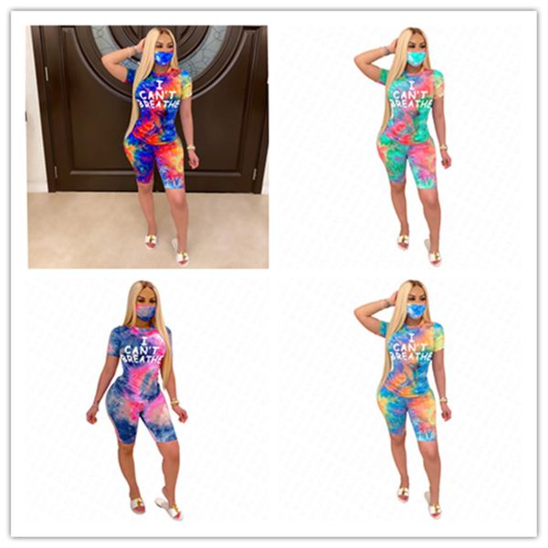 women tracksuit i can't breathe short sleeves t shirt shorts with luxury face mask three piece suit tie-dye gradient sports outfits d62, White
women tracksuit i can't breathe short sleeves t shirt shorts with luxury face mask three piece suit tie-dye gradient sports outfits d62, White