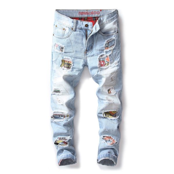 denim designer hole jeans ripped for men size 28-38 2020 autumn winter plus velvet hip hop punk streetwear, Blue 
denim designer hole jeans ripped for men size 28-38 2020 autumn winter plus velvet hip hop punk streetwear, Blue