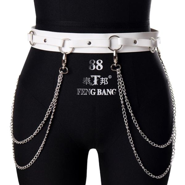 women punk gothic leather harness metal chain belt body bondage high street design pu leather belt dual-use waist strap, Black;white
women punk gothic leather harness metal chain belt body bondage high street design pu leather belt dual-use waist strap, Black;white