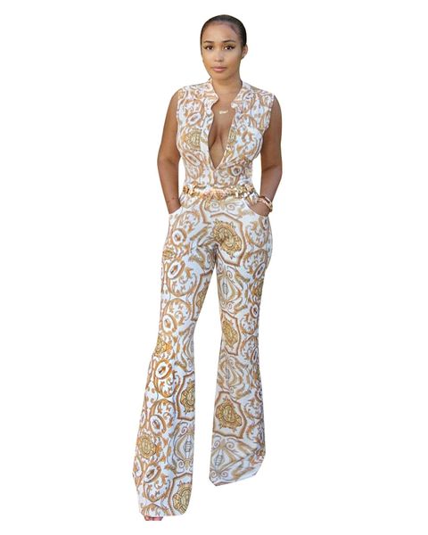 New Arrival Women Jumpsuits Summer Gold Printed Deep V Neck Rompers One Piece Suits Sleeveless Lady Clothing 
New Arrival Women Jumpsuits Summer Gold Printed Deep V Neck Rompers One Piece Suits Sleeveless Lady Clothing