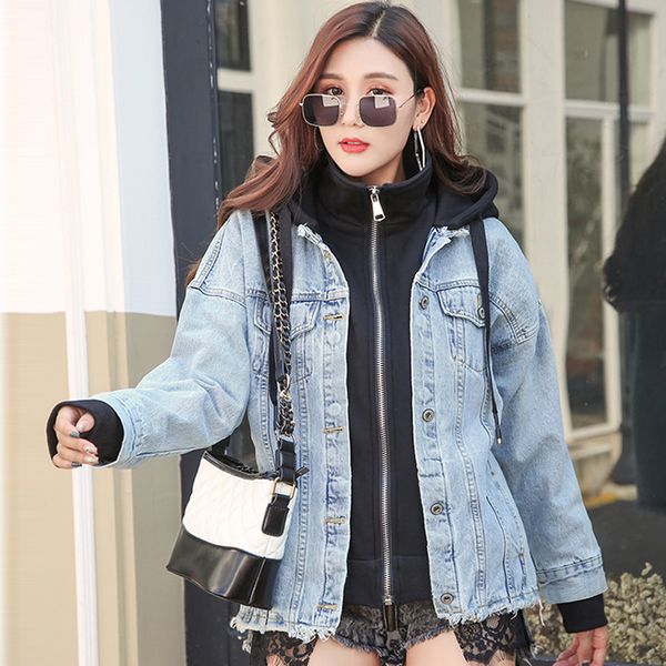 2019 good quality winter women ripped blue jeans coats lambswool liner denim jackets slim black light gray hooded outerwear, Black;brown
2019 good quality winter women ripped blue jeans coats lambswool liner denim jackets slim black light gray hooded outerwear, Black;brown