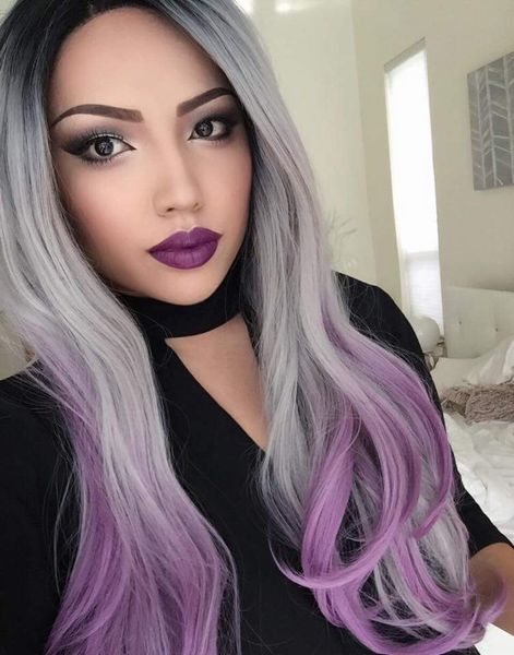 ombre grey mixed purple heat safe wig synthetic hair silky nature wave wigs new fashion picture wig, Black
ombre grey mixed purple heat safe wig synthetic hair silky nature wave wigs new fashion picture wig, Black