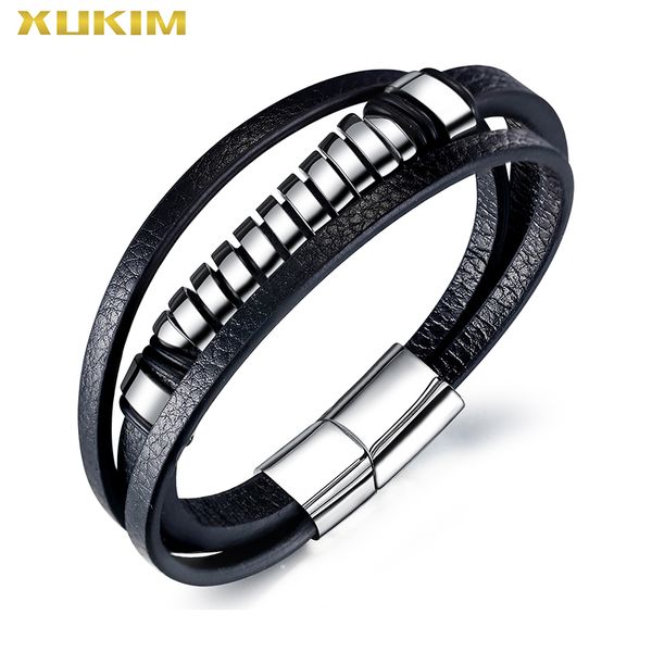 xukim jewelry multi-layer leather bracelet men fasion magnetic buckle sliver stainless steel ring bracelet kbo234 dropshopping, Black
xukim jewelry multi-layer leather bracelet men fasion magnetic buckle sliver stainless steel ring bracelet kbo234 dropshopping, Black