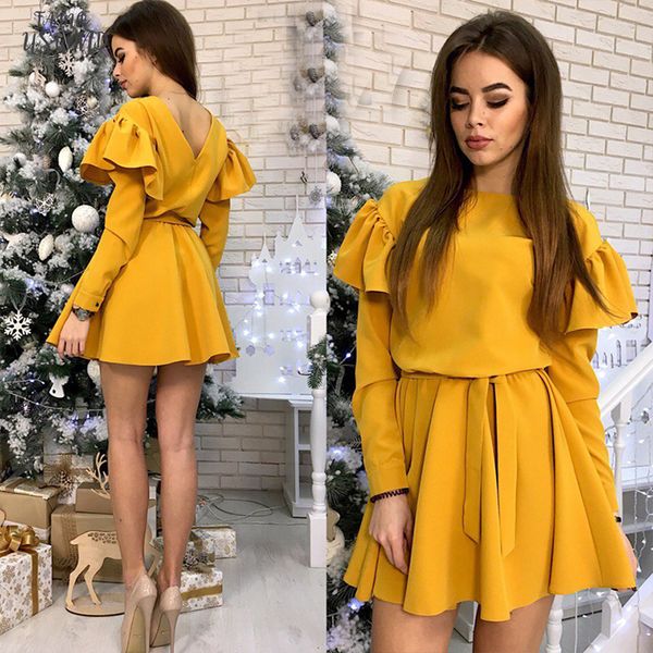 women sashes ruffled a line party dress ladies long sleeve o neck elegant dress 2020 polyester female autumn solid mini dress, Black;gray
women sashes ruffled a line party dress ladies long sleeve o neck elegant dress 2020 polyester female autumn solid mini dress, Black;gray