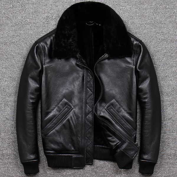 2019 new fur one clothing black sheepskin genuine leather jacket men thick slim fit g1 bomber jacket winter coat
2019 new fur one clothing black sheepskin genuine leather jacket men thick slim fit g1 bomber jacket winter coat