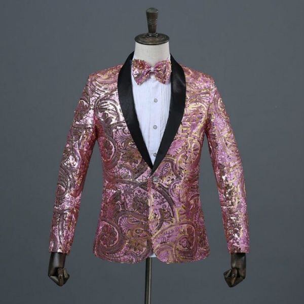 sequins men's suits green fruit collar coat nightclub singer hosted korean version of the p studio suit to send a bow tie, White;black
sequins men's suits green fruit collar coat nightclub singer hosted korean version of the p studio suit to send a bow tie, White;black