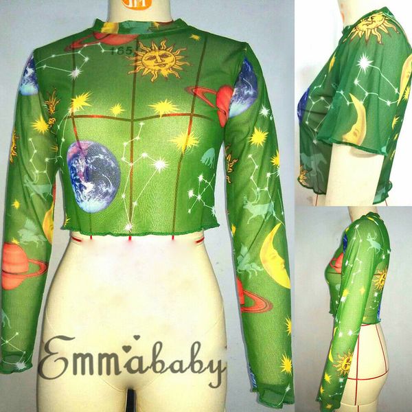 women planet sun print hollow mesh net 2019 summer trendy green short t-shirt long sleeve tee crop transparent clubwear, White
women planet sun print hollow mesh net 2019 summer trendy green short t-shirt long sleeve tee crop transparent clubwear, White