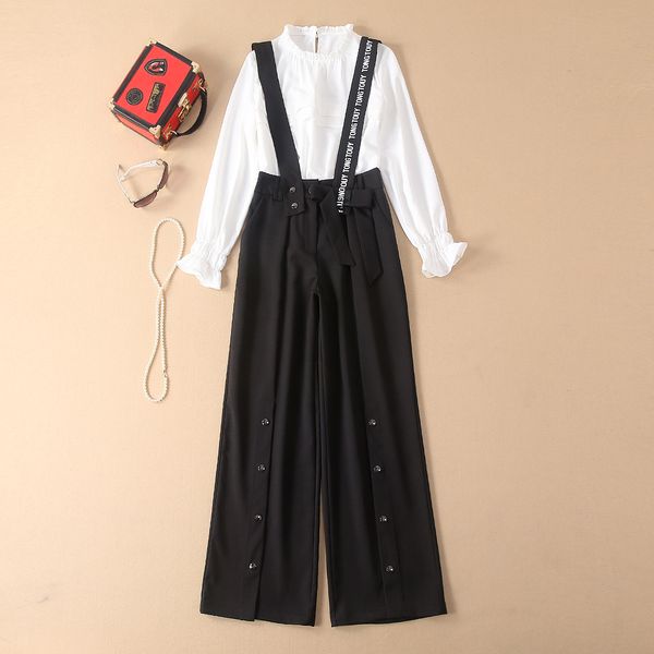 european and american women's fashion 2019 spring new style flared sleeve shirt overalls wide-legged pants fashion suits, White
european and american women's fashion 2019 spring new style flared sleeve shirt overalls wide-legged pants fashion suits, White