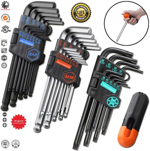 9-piece allen wrench set, hex key set long arm ball end hex wrench set, inch/metric/torx t handle allen set with storage
9-piece allen wrench set, hex key set long arm ball end hex wrench set, inch/metric/torx t handle allen set with storage