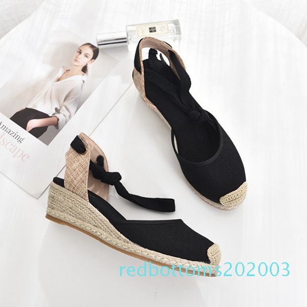 5cm wedge heel women 2019 summer espadrilles sandals r03, Black