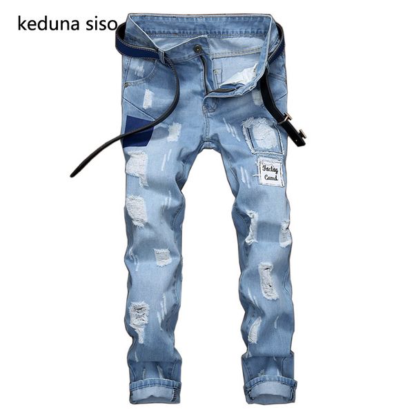 patchwork ripped sky blue straight jeans soft denim knee hole zipper biker jeans men vintage distressed torn pants
patchwork ripped sky blue straight jeans soft denim knee hole zipper biker jeans men vintage distressed torn pants