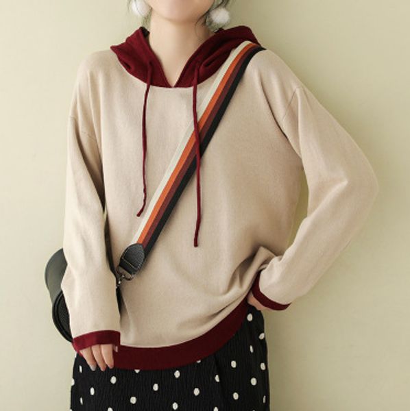 2020 spring sweater fashion women hooded loose casual new ladies spliced drawstring all-match sweater, White;black
2020 spring sweater fashion women hooded loose casual new ladies spliced drawstring all-match sweater, White;black