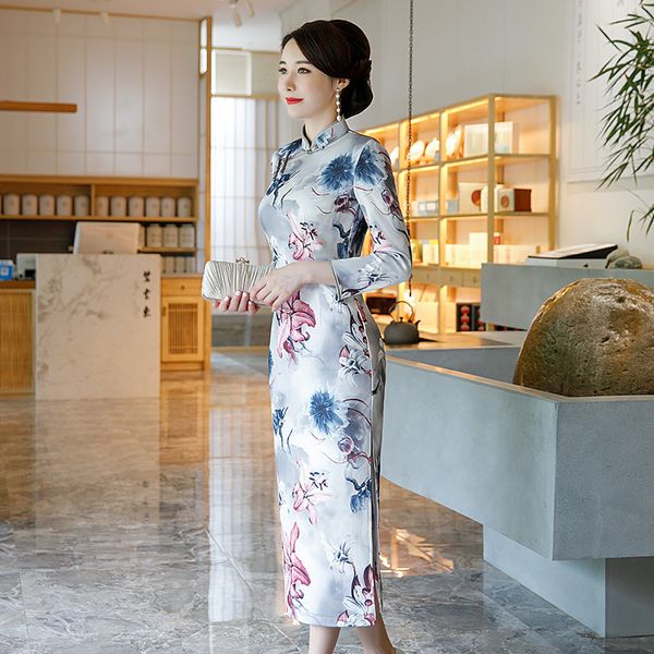 2019 autumn and winter new style women's dress korean-style large size slim fit long printing plus velvet cheongsam dress, Red
2019 autumn and winter new style women's dress korean-style large size slim fit long printing plus velvet cheongsam dress, Red