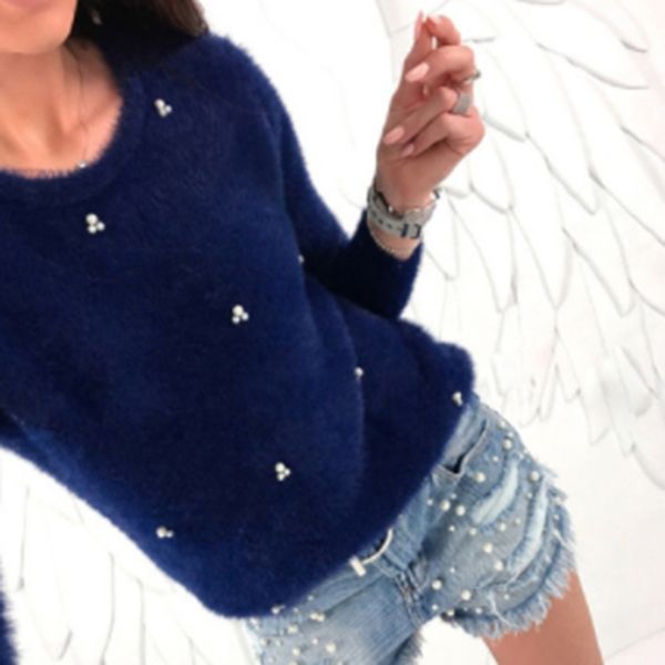 women jumper blouse long sleeve o neck solid pullover pearl embellished thicken warm office ladies winter leisure sweater, White;black
women jumper blouse long sleeve o neck solid pullover pearl embellished thicken warm office ladies winter leisure sweater, White;black