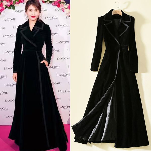 winter designer elegant women solid color black & red velvet long coat plus size casual coats with belt
winter designer elegant women solid color black & red velvet long coat plus size casual coats with belt