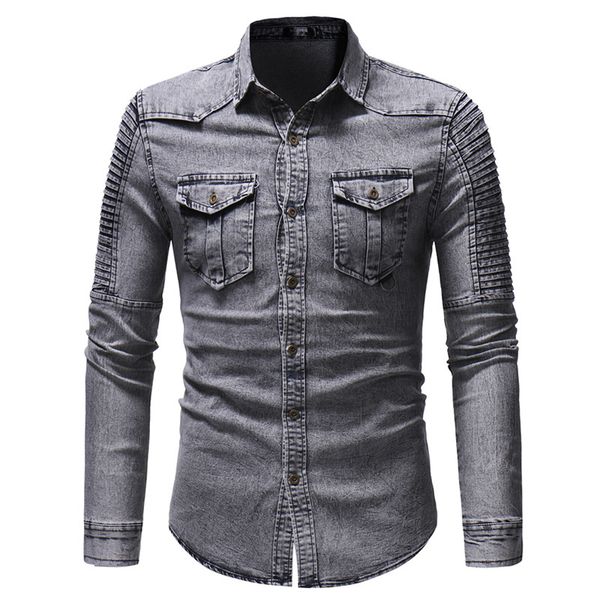 nice men's spring and autumn washed pleated pocket single-breasted denim shirt / european and american slim long sleeve, White;black
nice men's spring and autumn washed pleated pocket single-breasted denim shirt / european and american slim long sleeve, White;black