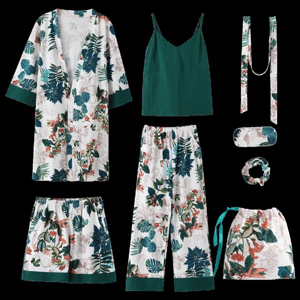 2019 spring summer 7 pieces set sleepwear cotton elegant women pajamas full shorts long sleeve silk lounge robe pajama set, Blue;gray
2019 spring summer 7 pieces set sleepwear cotton elegant women pajamas full shorts long sleeve silk lounge robe pajama set, Blue;gray