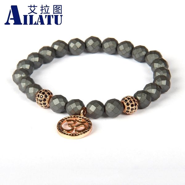ailatu 8mm facted matte hematite stone micro paved black cz om religious beaded bracelet men fashion jewelry, Golden;silver
ailatu 8mm facted matte hematite stone micro paved black cz om religious beaded bracelet men fashion jewelry, Golden;silver