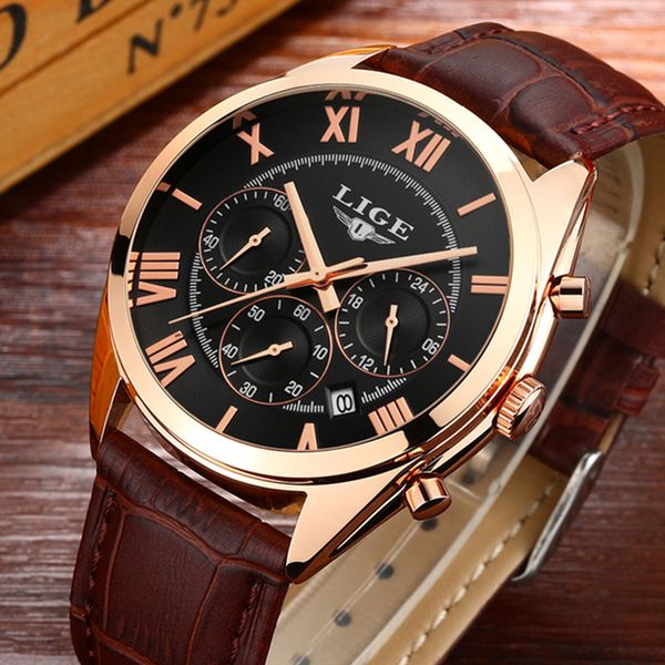 new lige mens watches men waterproof sport watch leather quartz watch relogio masculino, Slivery;brown 
new lige mens watches men waterproof sport watch leather quartz watch relogio masculino, Slivery;brown