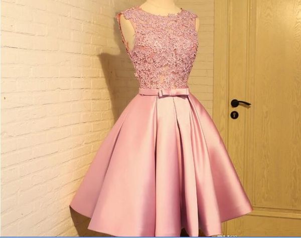 2018 prom dresses pink jewel lace tip satin short party dress with sash bow a line beads homecoming dress, Red
2018 prom dresses pink jewel lace tip satin short party dress with sash bow a line beads homecoming dress, Red