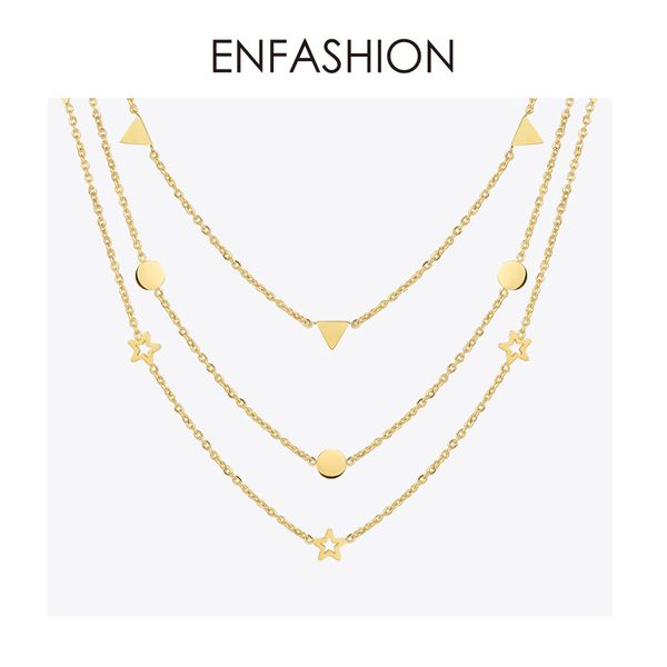 enfashion geometric triangle circle star choker necklace gold color necklaces pendants stainless steel necklace women chocker, Silver