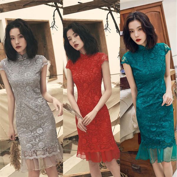 2019 traditional chinese style evening dress formal embroidery cheongsam lace womens qipao luxury dress fishtail red grey
2019 traditional chinese style evening dress formal embroidery cheongsam lace womens qipao luxury dress fishtail red grey