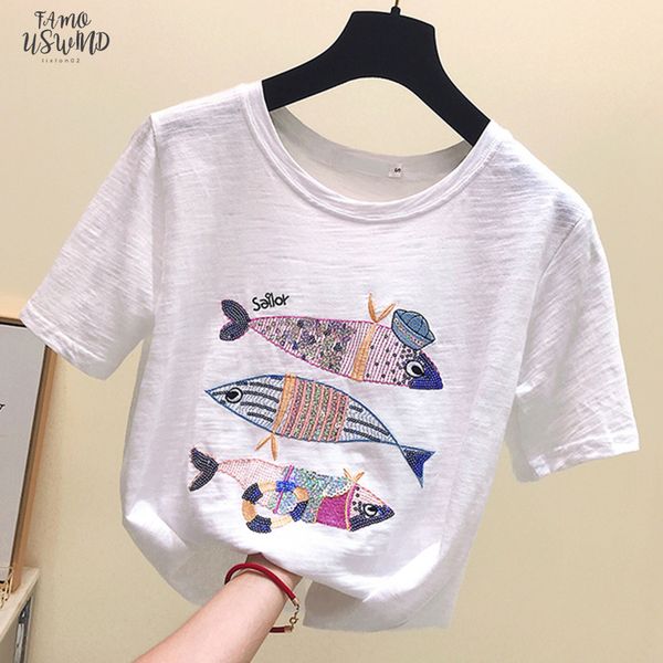 women summer casual t shirt embroidery sequin purple pink white solid tshirt cotton short sleeve fish clothes
women summer casual t shirt embroidery sequin purple pink white solid tshirt cotton short sleeve fish clothes