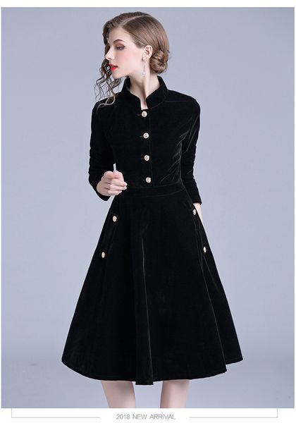 2018 new black vintage dress women elegant slim long sleeved velvet party dress office wear autumn winter long robe vestidos, White;black
2018 new black vintage dress women elegant slim long sleeved velvet party dress office wear autumn winter long robe vestidos, White;black