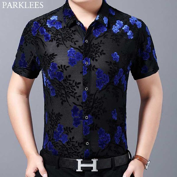 men's casual shirts royal blue floral embroidery velvet shirt men stylish design slim fit short sleeve mens dress party social lace che, White;black
men's casual shirts royal blue floral embroidery velvet shirt men stylish design slim fit short sleeve mens dress party social lace che, White;black