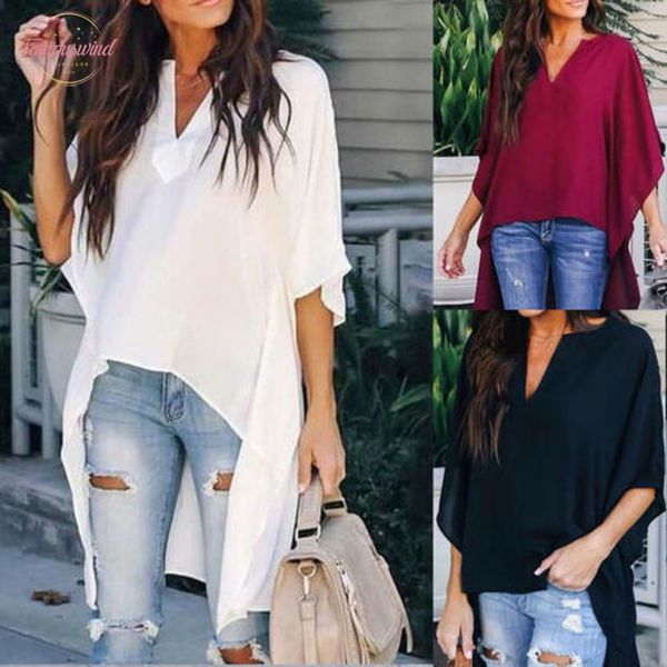 womens clothing chic elegant irregular v neck blouses batwing sleeve plus pullover shirts drop shipping, White
womens clothing chic elegant irregular v neck blouses batwing sleeve plus pullover shirts drop shipping, White
