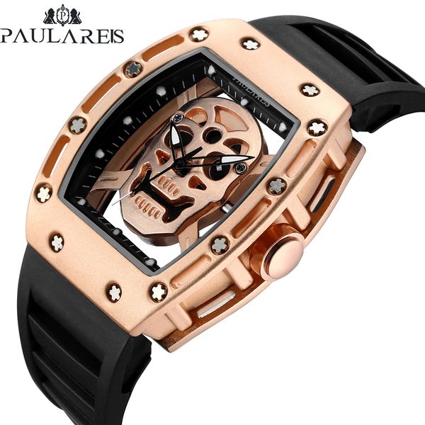 men fashion quartz rose gold silver black skeleton skull silicone strap rectangle transparent watch, Slivery;brown
men fashion quartz rose gold silver black skeleton skull silicone strap rectangle transparent watch, Slivery;brown