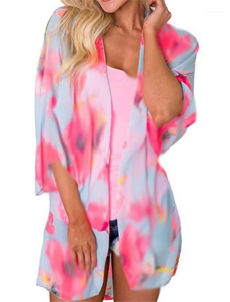 chiffon cover up casual loose sun protective floral cardigan women summer thin rash guards women beach, White;black 
chiffon cover up casual loose sun protective floral cardigan women summer thin rash guards women beach, White;black