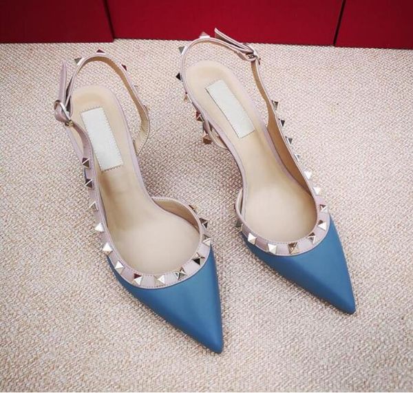 8 style fashion women's shoes lace rivet patent leather buckle fish mouth sandals, Black