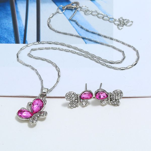 new creative crystal jewelry set simple butterfly stud earrings charm inlay rhinestone crystal butterfly pendant necklace 2 piece set, Silver
new creative crystal jewelry set simple butterfly stud earrings charm inlay rhinestone crystal butterfly pendant necklace 2 piece set, Silver