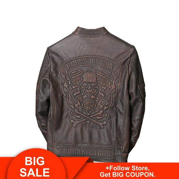 2020 vintage brown skulls motorcycle style leather jacket men plus size xxxxl genuine cowhide spring slim fit biker's coat, Black
2020 vintage brown skulls motorcycle style leather jacket men plus size xxxxl genuine cowhide spring slim fit biker's coat, Black