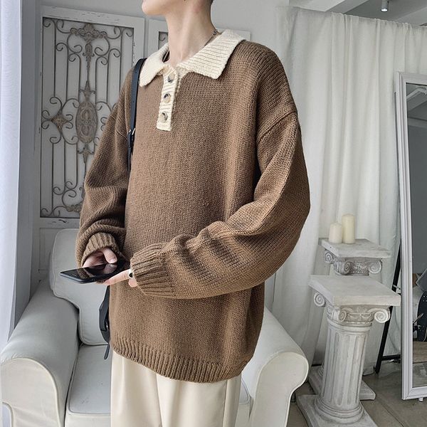 winter lapel sweater men's warm fashion casual knit pullover men streetwear loose sweaters male solid color sweter clothes, White;black
winter lapel sweater men's warm fashion casual knit pullover men streetwear loose sweaters male solid color sweter clothes, White;black