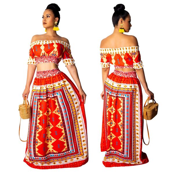 women two piece dresses sets off shoulder bohemian short sleeve crop and maxi long skirts printed suit outfits, White
women two piece dresses sets off shoulder bohemian short sleeve crop and maxi long skirts printed suit outfits, White