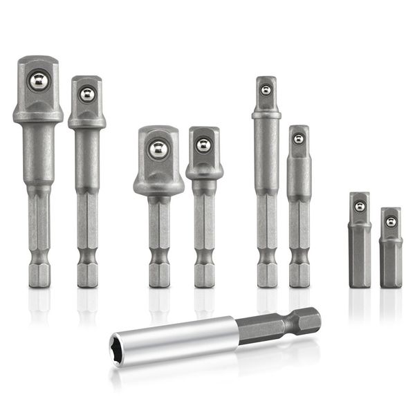 hex shank to square drive socket adapter bit bar set, 9 pieces | cr-v 1/4, 3/8, 1/2-inch drive
hex shank to square drive socket adapter bit bar set, 9 pieces | cr-v 1/4, 3/8, 1/2-inch drive