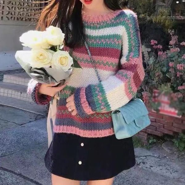 female long sleeve knitted pullover casual sweaters fashion o-neck striped women sweater, White;black
female long sleeve knitted pullover casual sweaters fashion o-neck striped women sweater, White;black