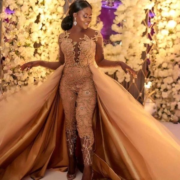 2019 classic jumpsuits prom dresses with detachable train long sleeves lace appliqued evening gowns luxury african party women's pant p, Black
2019 classic jumpsuits prom dresses with detachable train long sleeves lace appliqued evening gowns luxury african party women's pant p, Black