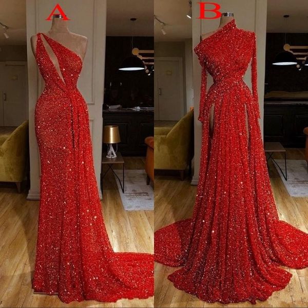 2020 burgundy long sleeve red sequin mermaid prom dresses high split side evening gowns robe de soiree, Black
2020 burgundy long sleeve red sequin mermaid prom dresses high split side evening gowns robe de soiree, Black