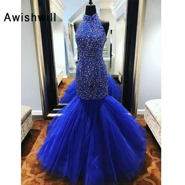 new arrival 2019 vestidos de graduacion largos halter beaded tulle floor length royal blue prom dress long mermaid evening dress, White;black
new arrival 2019 vestidos de graduacion largos halter beaded tulle floor length royal blue prom dress long mermaid evening dress, White;black