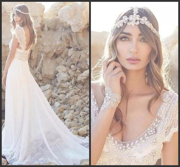 2020 new romantic lace beach wedding dresses v neck flowing chiffon bead backless wedding gowns crystal bridal dress custom 708, White
2020 new romantic lace beach wedding dresses v neck flowing chiffon bead backless wedding gowns crystal bridal dress custom 708, White