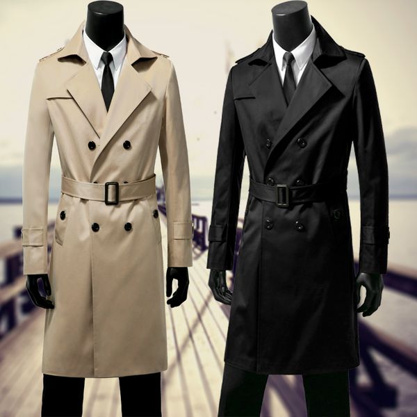 spring men's jacket slim 2019 new long trench coat handsome clothes thin windbreaker mens gothic fashion trench coat men, Tan;black 
spring men's jacket slim 2019 new long trench coat handsome clothes thin windbreaker mens gothic fashion trench coat men, Tan;black