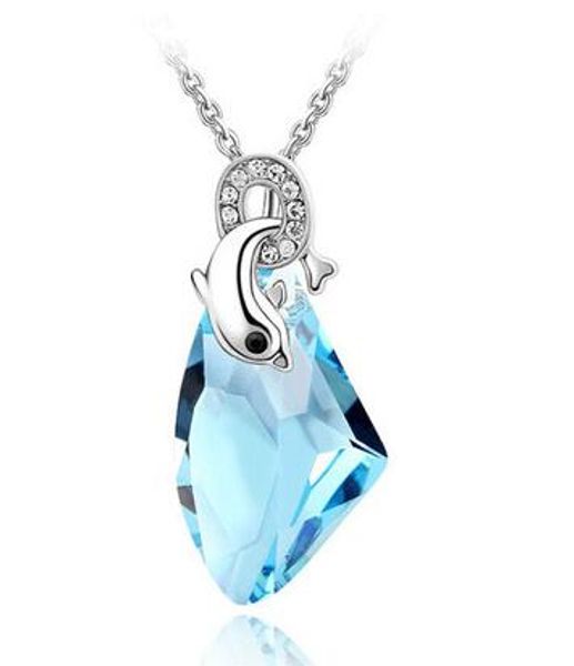 

fashion 18k white gold plated dolphin geometric rhinestone crystal necklace for women made with swarovski elements wedding accessories, Silver