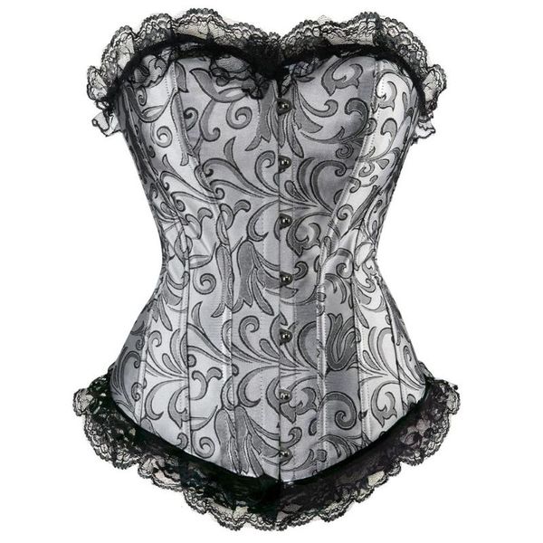 women vintage overbust corset black lace trim silver jacquard corset elegant bride floral wedding bustier, Black;white
women vintage overbust corset black lace trim silver jacquard corset elegant bride floral wedding bustier, Black;white