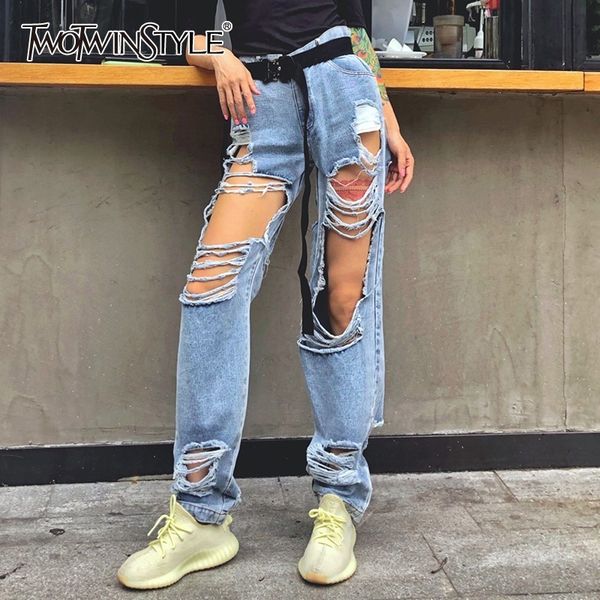 twotwinstyle streetwear ripped hole прямые брюки джинсовые для женщин высокой талией брюки женские модная одежда 2019 лето новый, Blue
twotwinstyle streetwear ripped hole прямые брюки джинсовые для женщин высокой талией брюки женские модная одежда 2019 лето новый, Blue