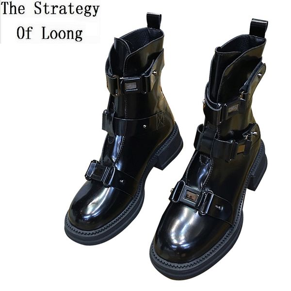spring autumn women patent leather metal buckle belt rivet ankle boots ins winter ladies plush short motorcycle boots 191209, Black
spring autumn women patent leather metal buckle belt rivet ankle boots ins winter ladies plush short motorcycle boots 191209, Black