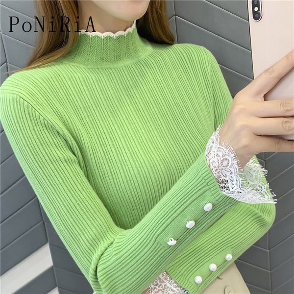 

for 45kg -65kg/99lb-143lb elegant korea style autumn winter women's knitted sweater slim pullover female patchwork lace, White;black